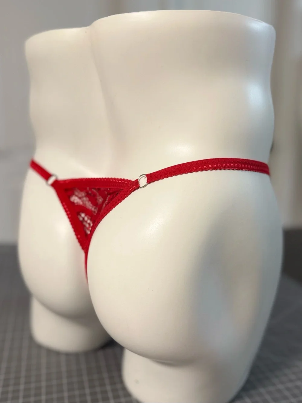 Red Lace Men’s Pouch Thong - Sheer Lace Trim